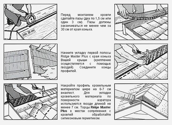Установка вентилируемого конька