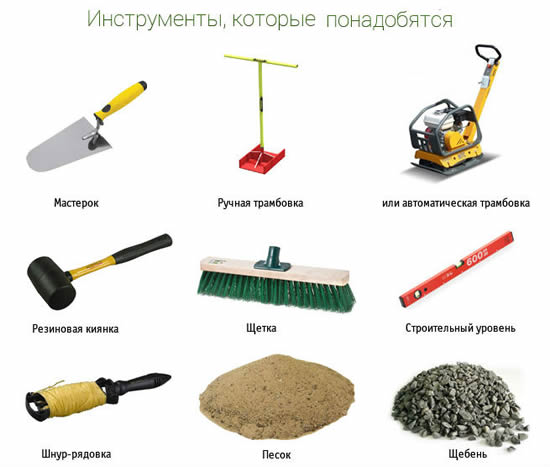 Инструменты и материалы для укладки брусчатки