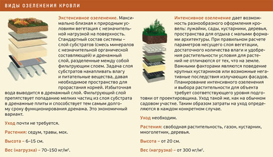 Виды кровельного озеленения